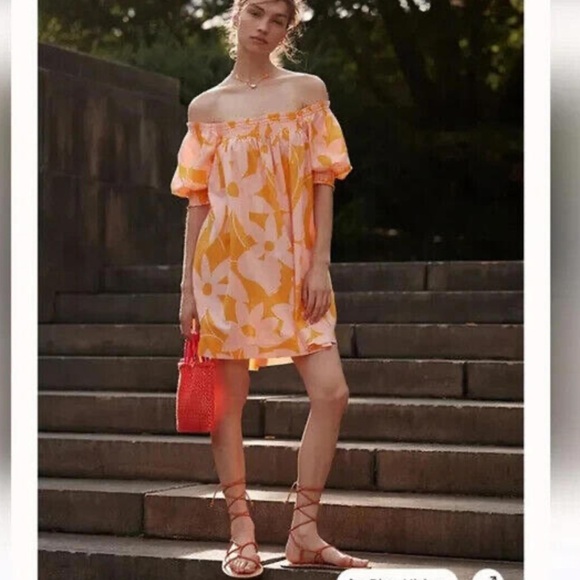Free People Mila Printed Mini Dress in Tangerine Combo - Picture 3 of 6
